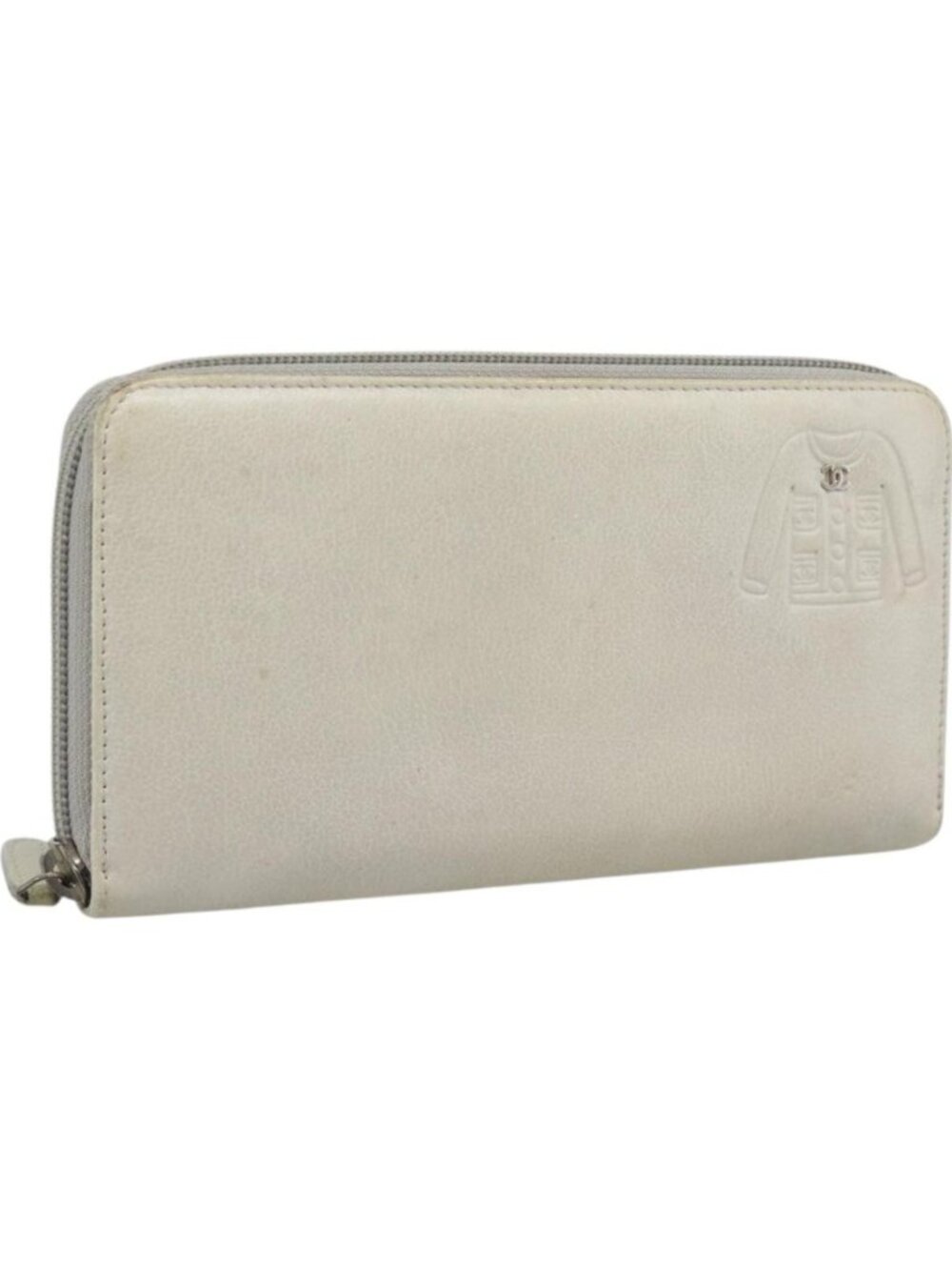 CHANEL Long Wallet Leather Ivory Silver CC